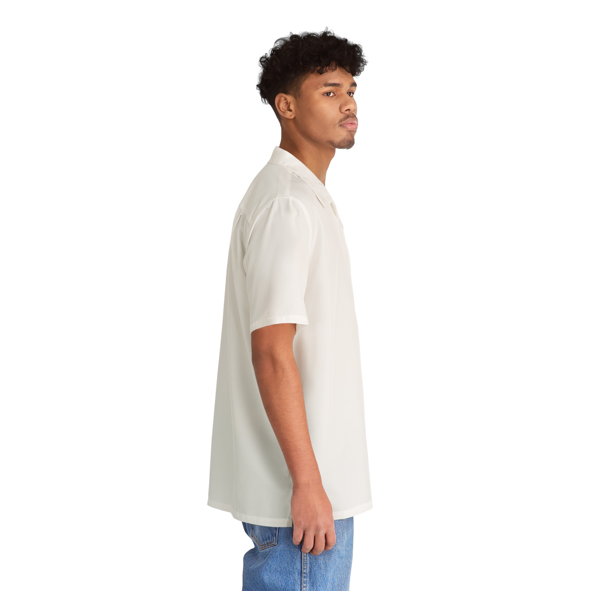 Men's White Hawaiian Shirt — Classic Camp-Collar AOP Button-Up