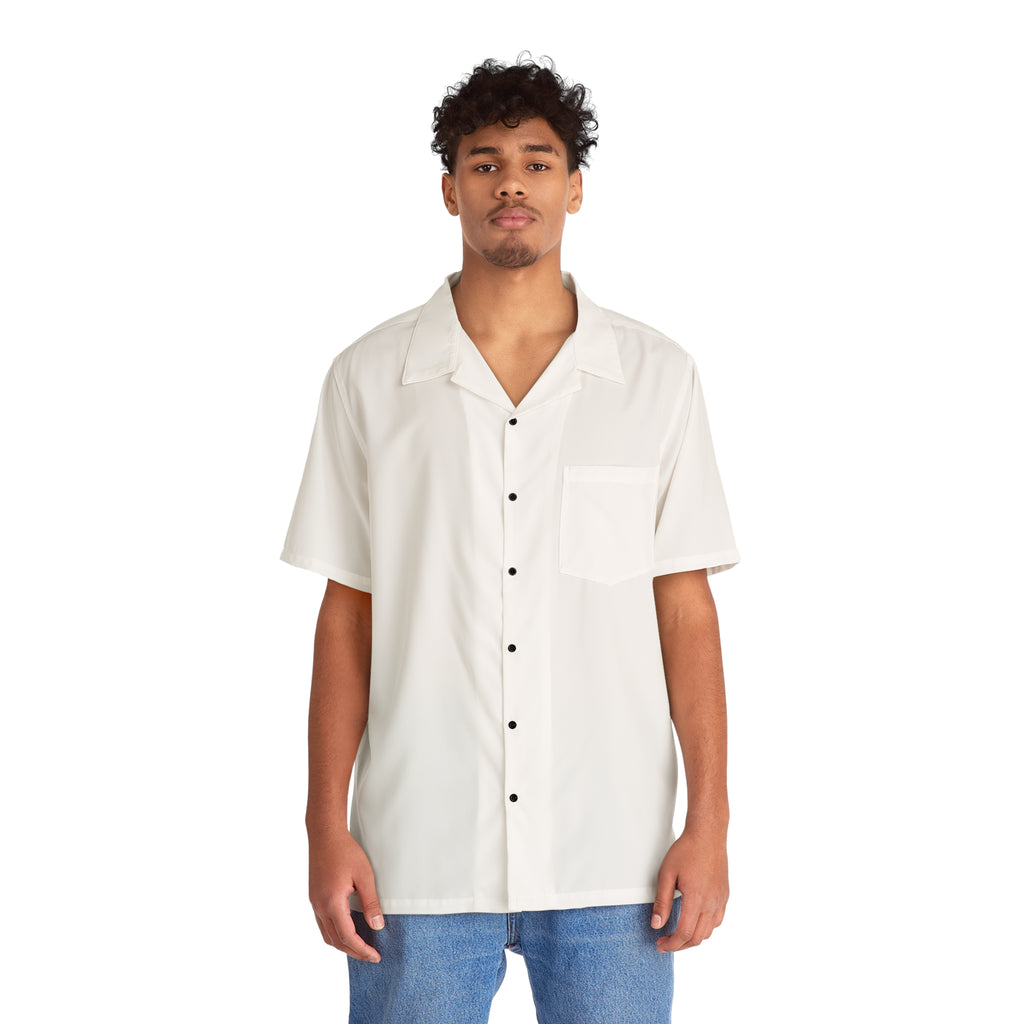 Men's White Hawaiian Shirt — Classic Camp-Collar AOP Button-Up