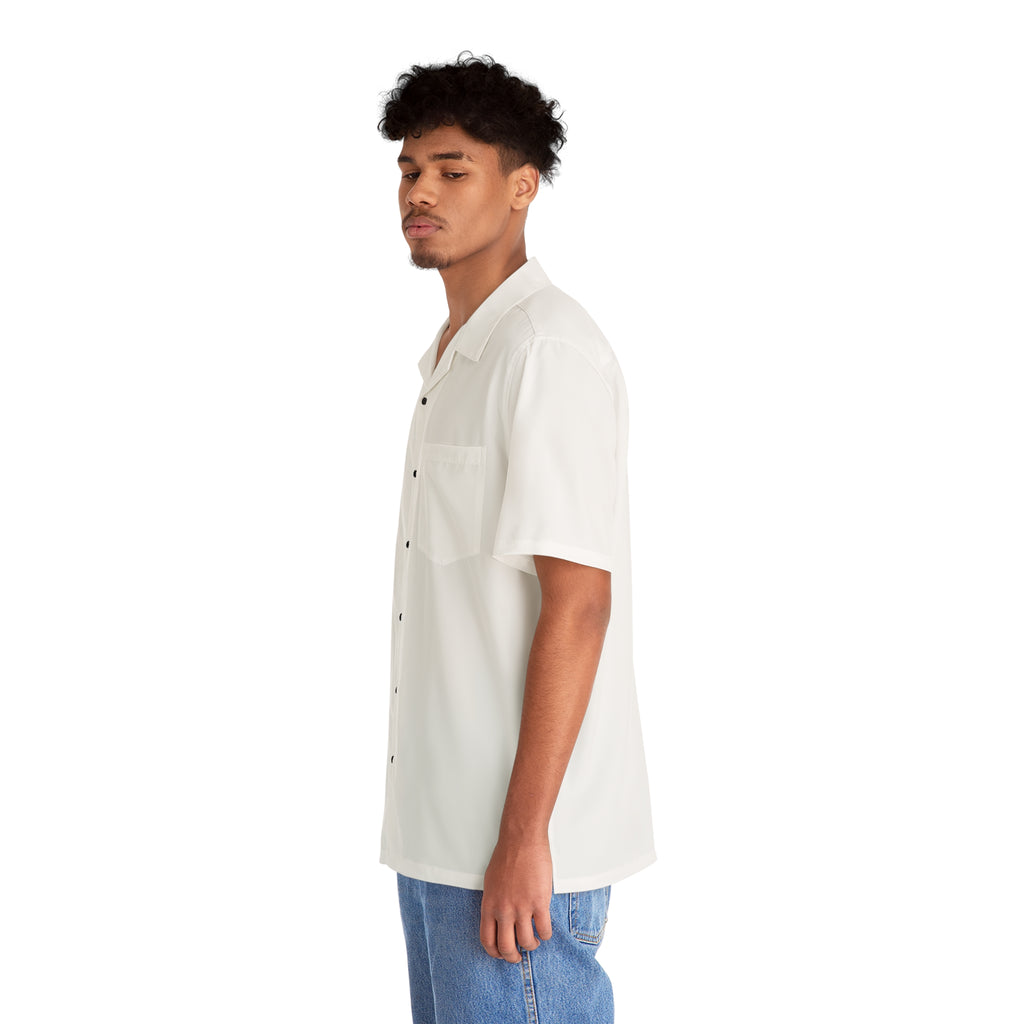 Men's White Hawaiian Shirt — Classic Camp-Collar AOP Button-Up
