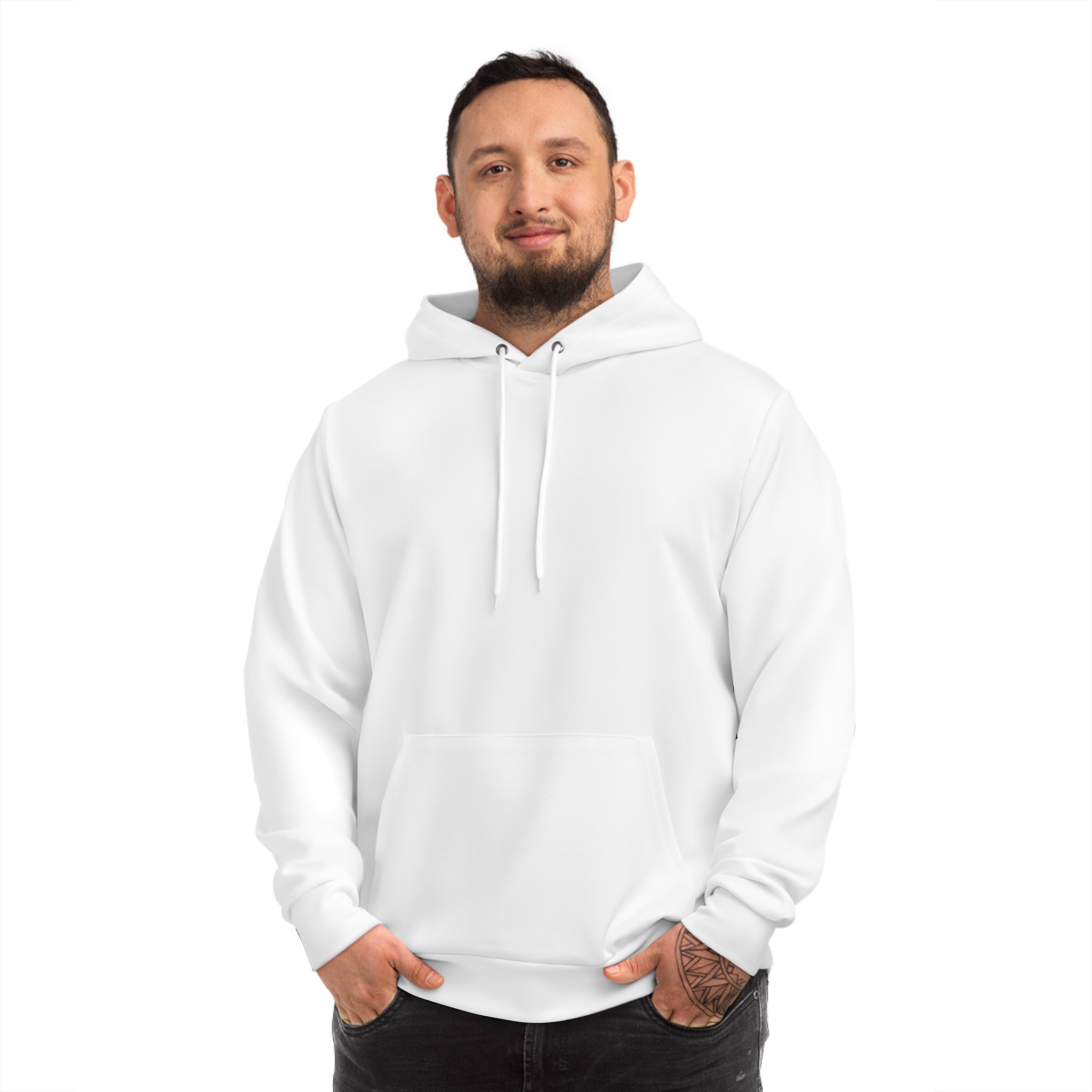 All-Over Print Fashion Hoodie – Customizable Blank White Streetwear Pullover