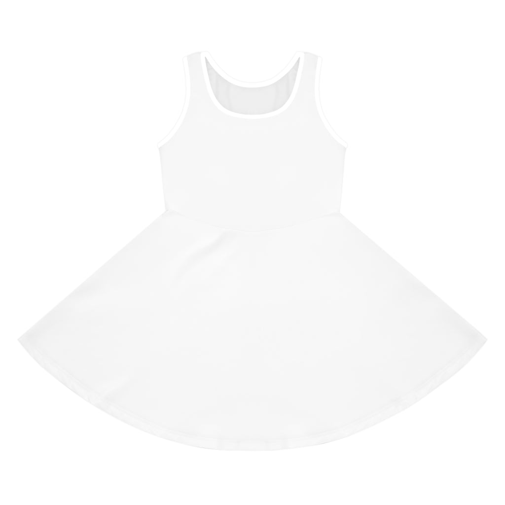 Girls' Sleeveless Sundress – Cute Plain White AOP Skater Dress for Kids