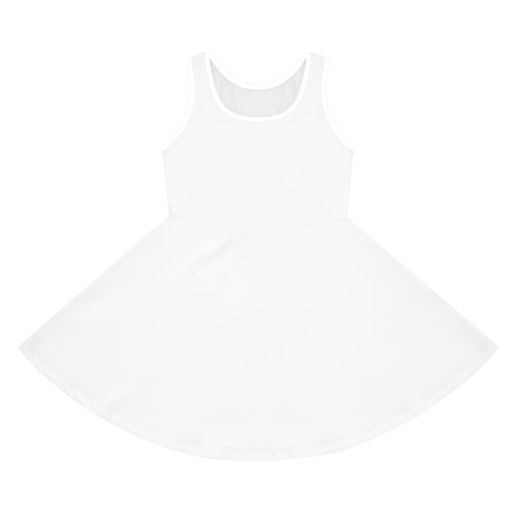Girls' Sleeveless Sundress – Cute Plain White AOP Skater Dress for Kids