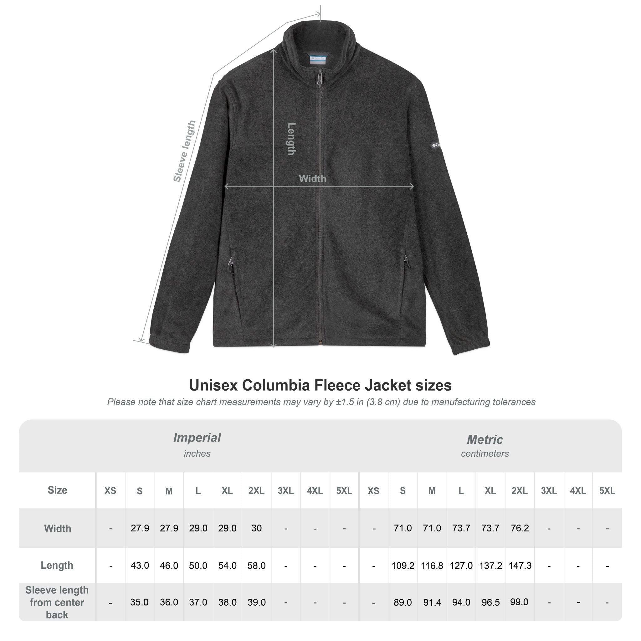 Embroidered Columbia Fleece Jacket - Classic Charcoal Zip-Up