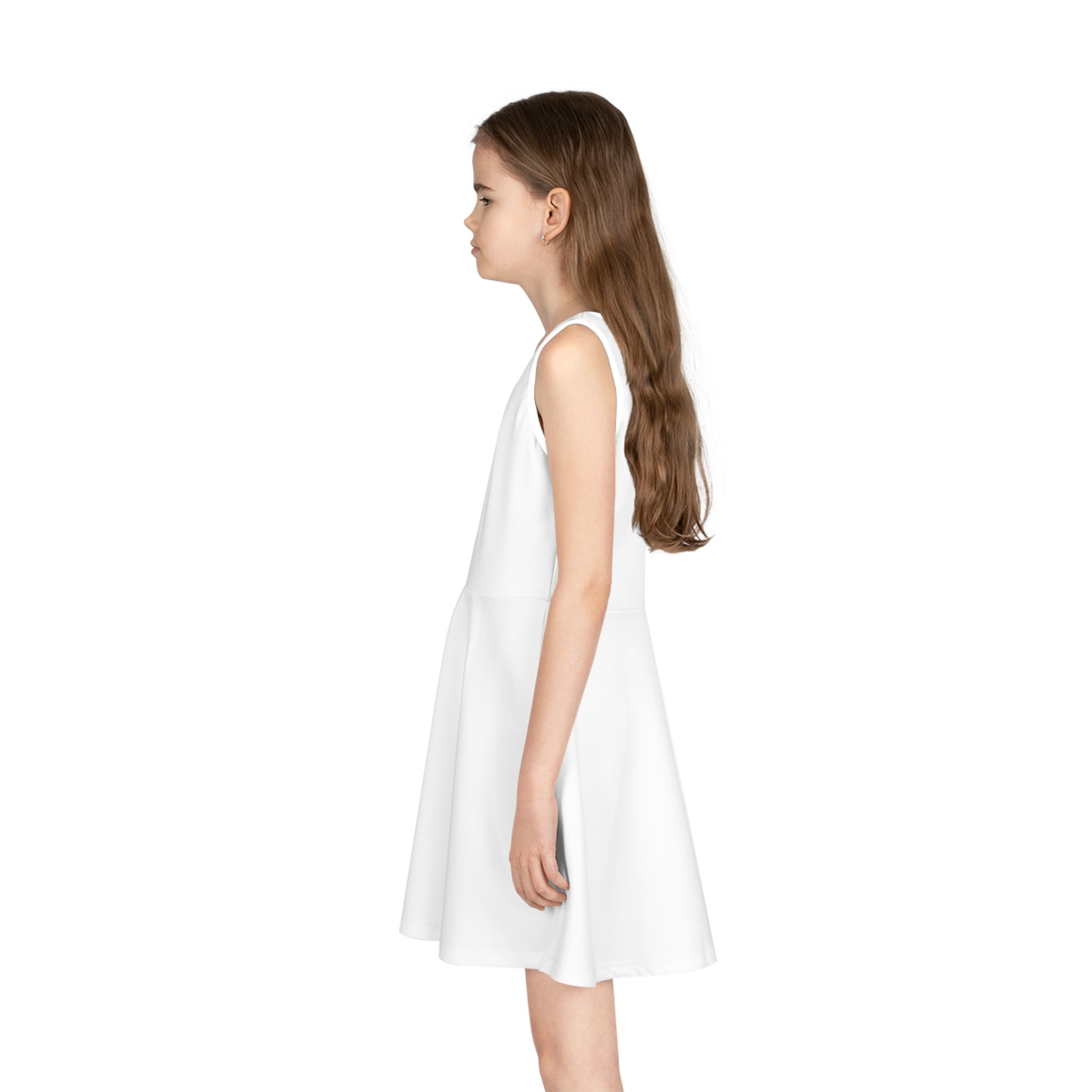 Girls' Sleeveless Sundress – Cute Plain White AOP Skater Dress for Kids