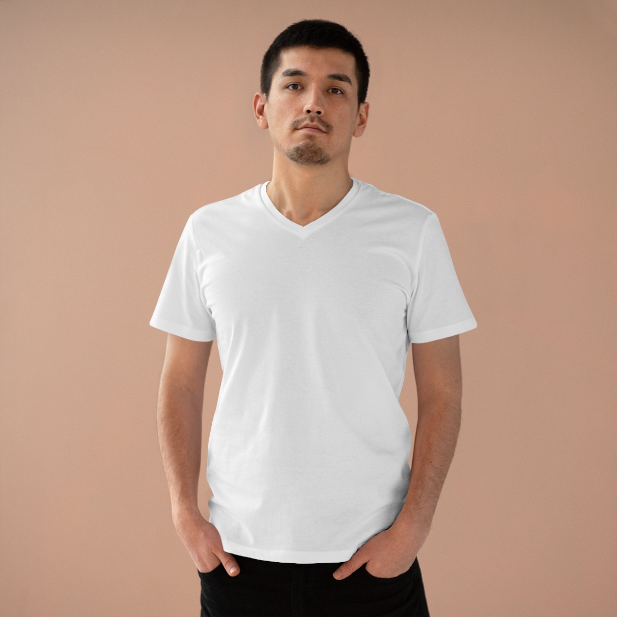 Men’s V-Neck Tee — Classic White Presenter Shirt