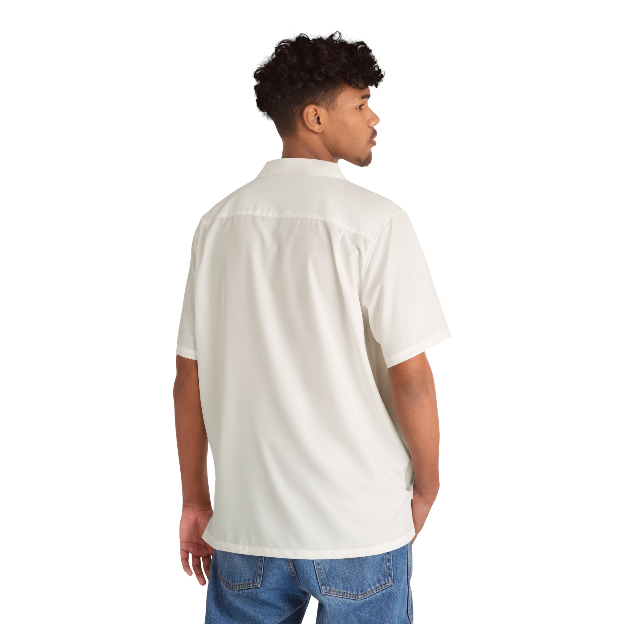 Men's White Hawaiian Shirt — Classic Camp-Collar AOP Button-Up