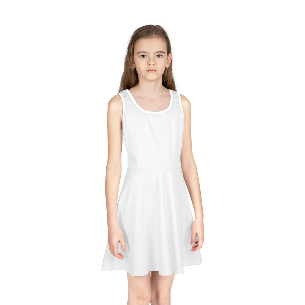 Girls' Sleeveless Sundress – Cute Plain White AOP Skater Dress for Kids