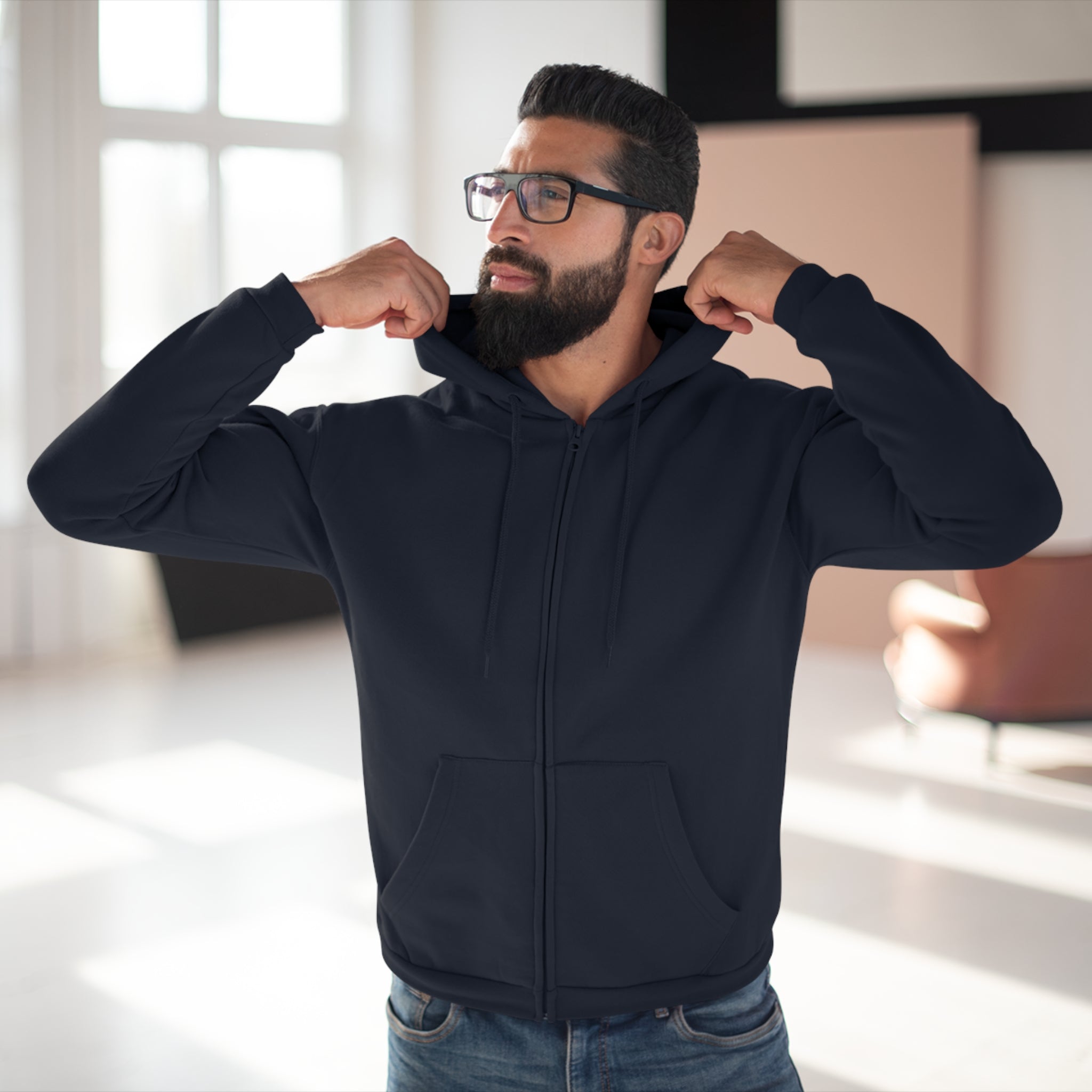 Zip Hoodie — Classic Navy Full‑Zip Hooded Sweatshirt