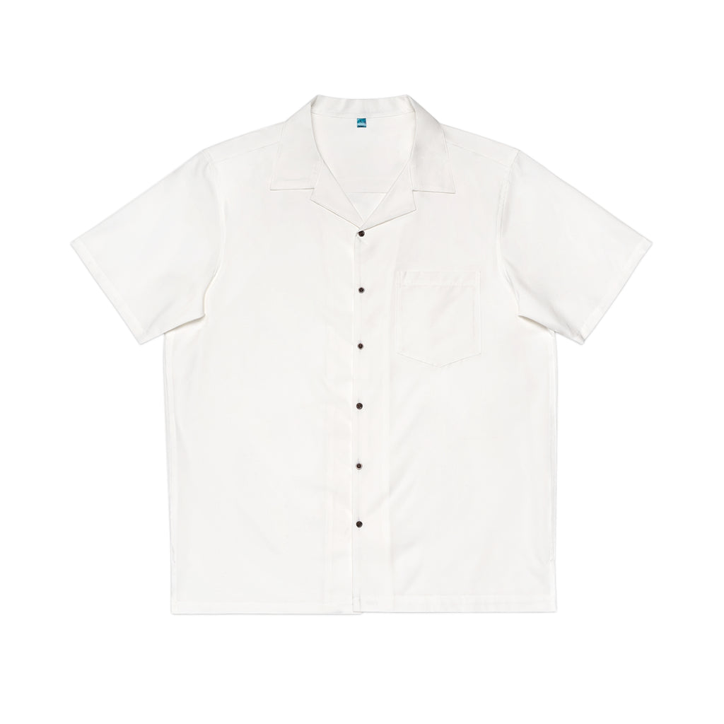 Men's White Hawaiian Shirt — Classic Camp-Collar AOP Button-Up