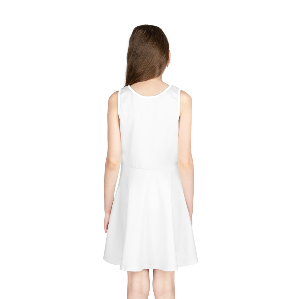 Girls' Sleeveless Sundress – Cute Plain White AOP Skater Dress for Kids